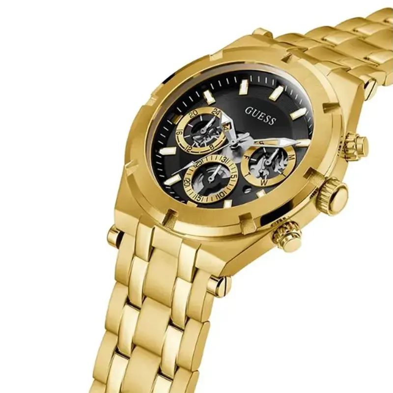 Guess Multifunction Black Dial Gold-tone Fashion Men's Watch- GW0455G2